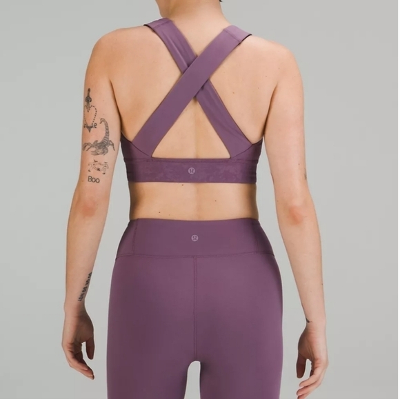 Lululemon Lab Embossed Nulu Cross-Back Yoga Bra Tracer Print Emboss Amethyst 2 - Picture 4 of 14